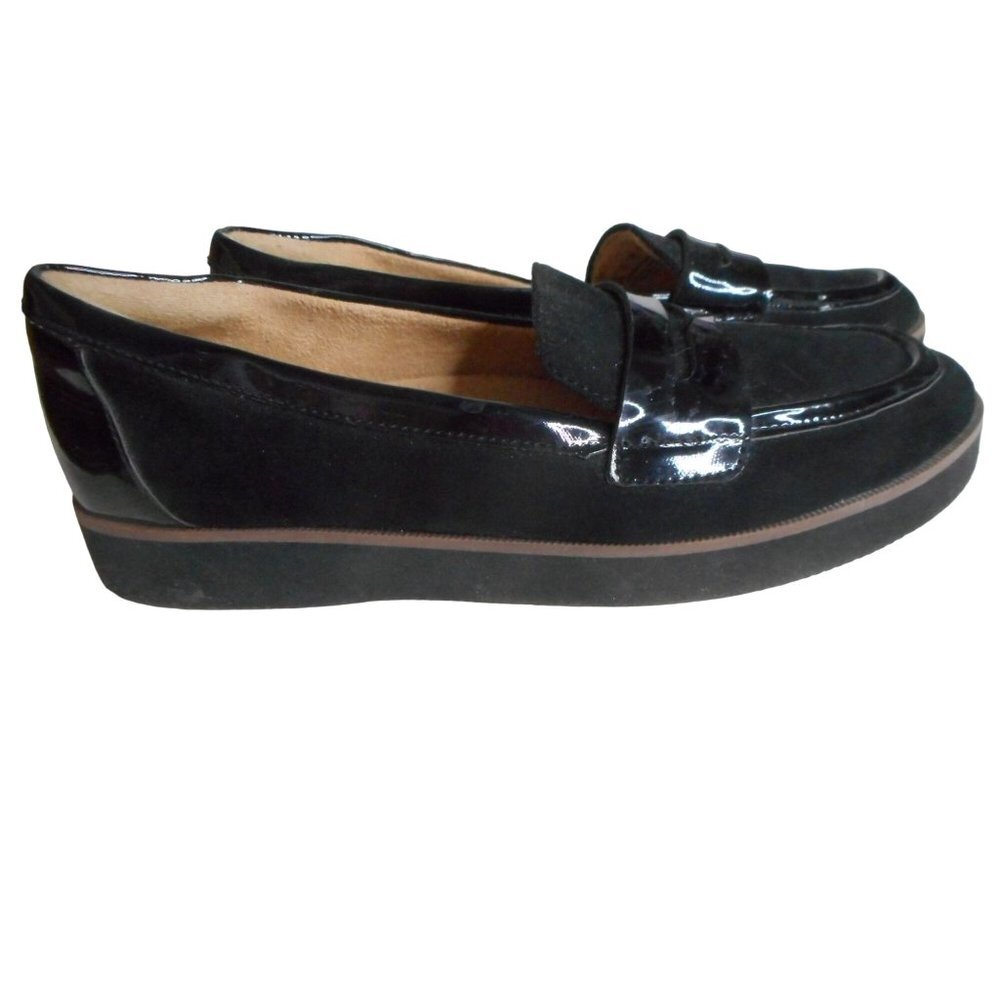 Naturalizer ZOREN Womens Black Penny Loafers Microfiber/Patent Wedge Sz 9M - Picture 2 of 8